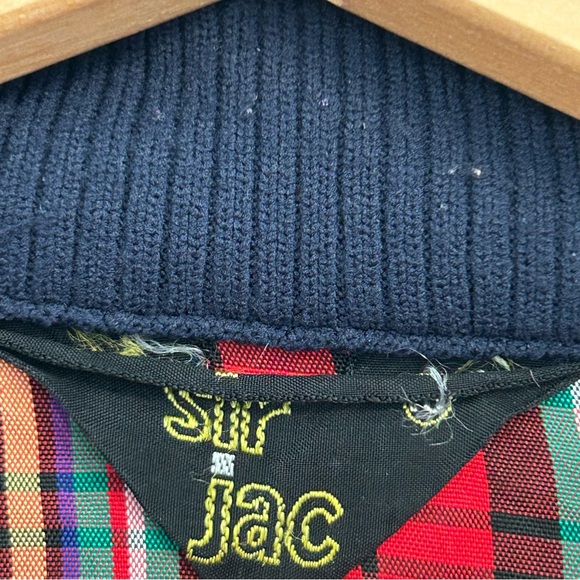 VTG Sir Jac Navy Harrington Jacket Women’s Plaid Lined Bomber Classic Mod Preppy - Picture 3 of 5